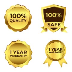 Royal gold warranty badge collection with golden color ribbon, Dark and golden color shade with ribbon, Warranty special gold color badge collection.