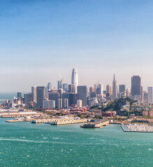 Fototapeta na wymiar Amazing aerial skyline of San Francisco from helicopter, California - USA