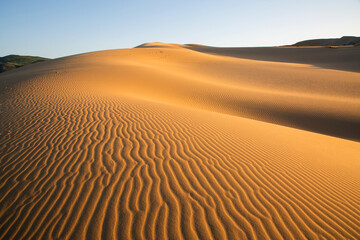 The texture of sand on the Sarykum dune is a desert in Russia, which is the second highest in the world.