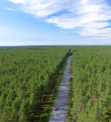 Fototapeta na wymiar Aerial view of beautiful road across the forest