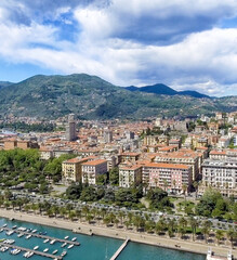 Naklejka premium La Spezia city skyline, aerial view on a beautiful day