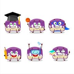 School student of grapes cake cartoon character with various expressions