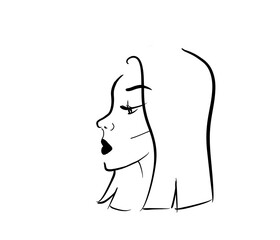 Woman face profile silhouette lines illustration white isolated background beauty beautiful drawing. Mouth eye nose  