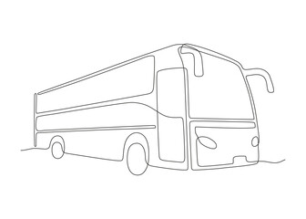 Bus, transport for travel and tours, outline continuous one drawn. Travel vehicle or car. Vector