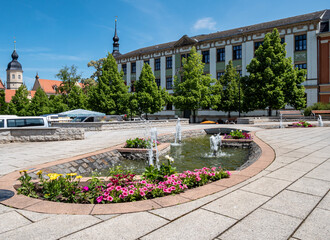 Springbrunnen in der Altstadt von Riesa in Sachsen