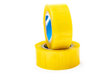 Studio lighting. the background is white. Yellow scotch tape. Close-up