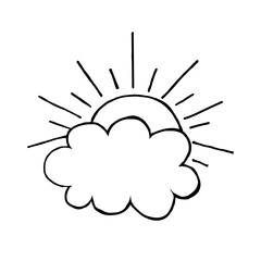 Doodle sun and clouds on a white background.Vector sun can be used in coloring pages,textiles.