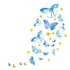 Flock of silhouette butterflies on white