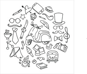 hand drawn set of icons set