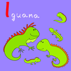 Funny Animal Family Alphabet, Letter i - iguana