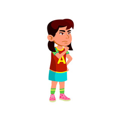 thoughtful team supporter little girl exasperated sport game cartoon vector. thoughtful team supporter little girl exasperated sport game character. isolated flat cartoon illustration