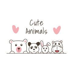 Cute animals hand drawn, doodle cartoon animals. Design for poster, card, kids t-shirt, banner, print vector illustration