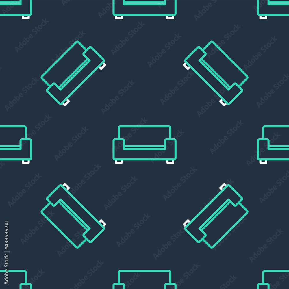 Poster line sofa icon isolated seamless pattern on black background. vector