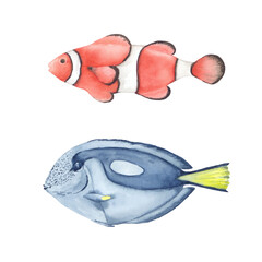 Two tropical fish. Suitable for print, web, textile design, scrapbooking and other creative ideas.