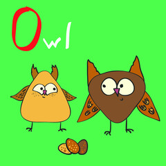 Funny Animal Family Alphabet, Letter  O - owl