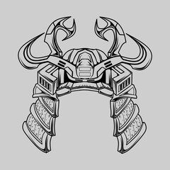 black and white samurai helmet illustration