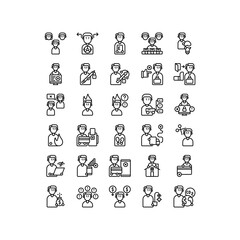 Set of problem person man outline style icon and illustration