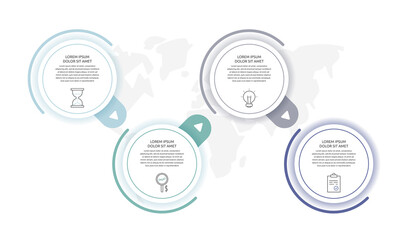 Infographic circles with arrows. Vector business concept of 4 steps by step, options, squares. Template with four ways for diagram, web, banner, presentations, flowchart, content, levels, chart