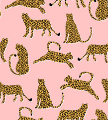 Textured Naughty Leopards Pattern Trendy Fashion Colors Minimal Concept Seamless Design Abstract Cartoon Cats
