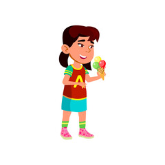 asian girl eating ice cream in cafeteria cartoon vector. asian girl eating ice cream in cafeteria character. isolated flat cartoon illustration