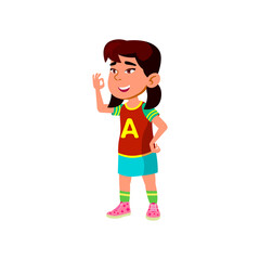 smiling small girl gesturing ok to team player cartoon vector. smiling small girl gesturing ok to team player character. isolated flat cartoon illustration