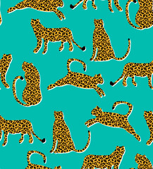 Textured Naughty Leopards Pattern Trendy Fashion Colors Minimal Concept Seamless Design Abstract Cartoon Cats