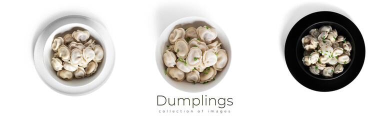 Dumplings with marbled beef and green onion isolated on a white background.