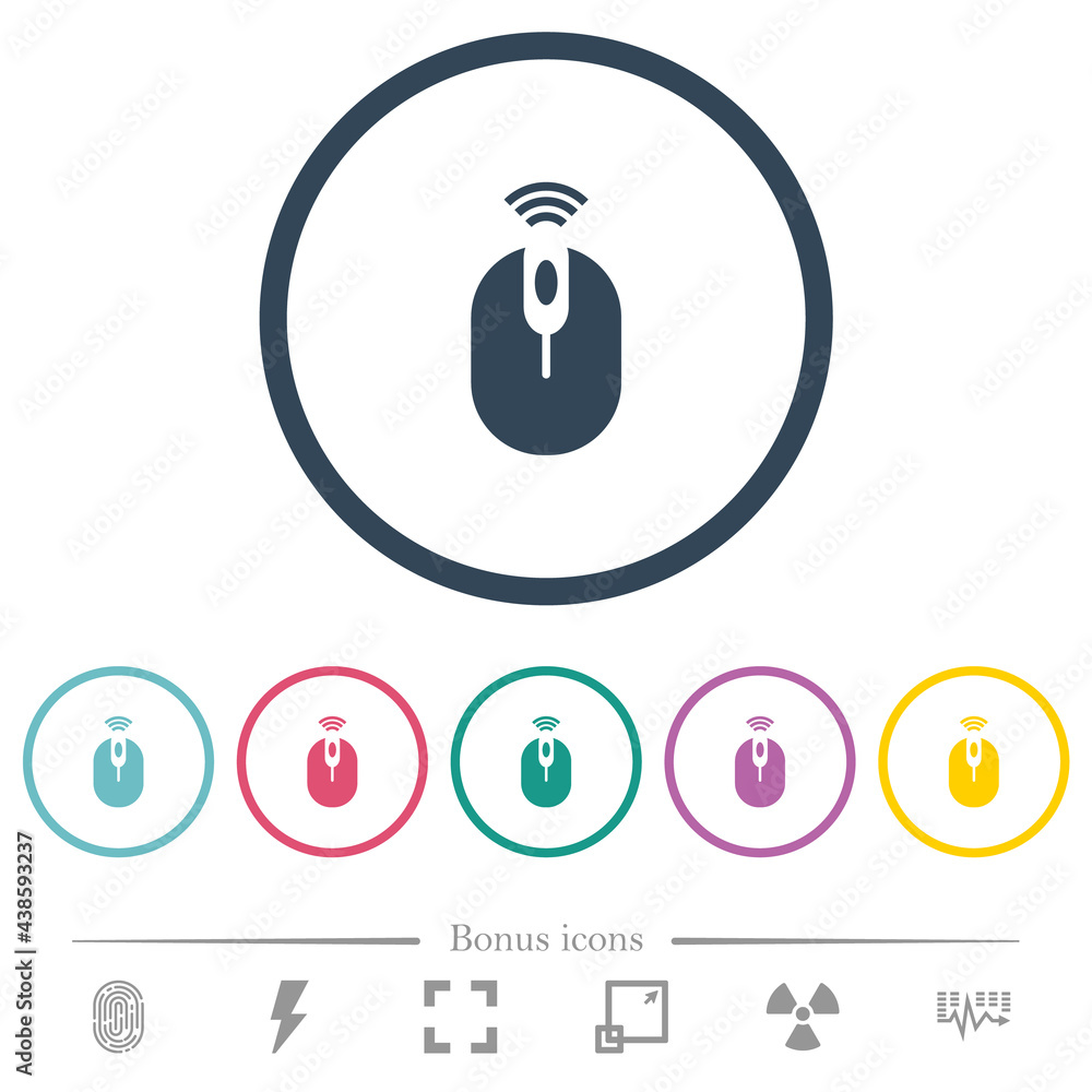 Poster wireless computer mouse flat color icons in round outlines