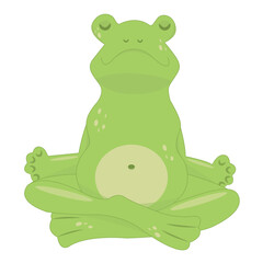 Vector funny frog do yoga, lotus position and maditate background for cute postcard, logo, for the design of a children`s room, for invitations, greeting cards