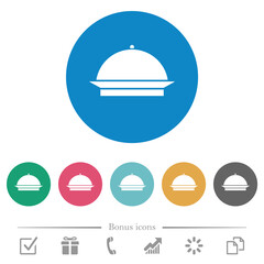 Food tray flat round icons