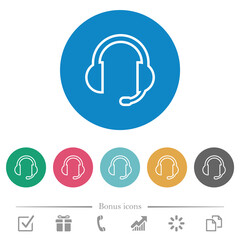 Headset with microphone flat round icons