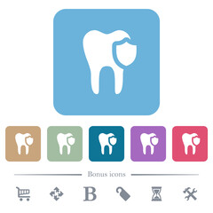 Dental protection flat icons on color rounded square backgrounds