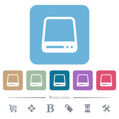 Hard disk drive flat icons on color rounded square backgrounds