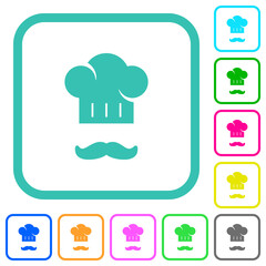 Chef hat and mustache vivid colored flat icons