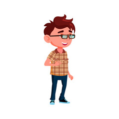 happy boy geek with glasses reading cinema advertise cartoon vector. happy boy geek with glasses reading cinema advertise character. isolated flat cartoon illustration