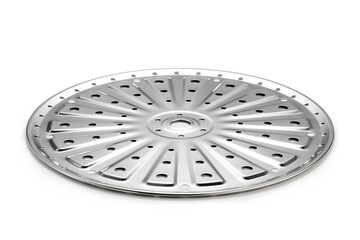 Stainless steel steamer tray isolated on white background. Kitchenware.