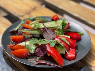 fresh vegetable salad pepper tomato cucumber outdoor