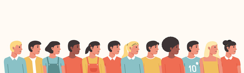 Obraz na płótnie Canvas group of kids character in a row together prepare for back to school, vector flat illustration