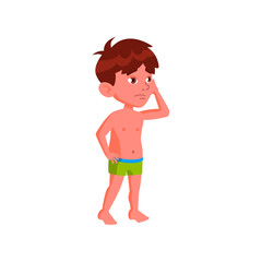 thoughtful boy child on beach cartoon vector. thoughtful boy child on beach character. isolated flat cartoon illustration