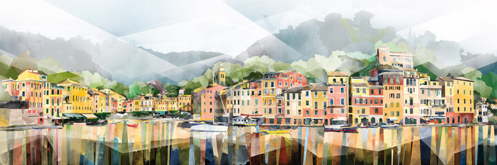 Watercolor picture of landscape Portofino