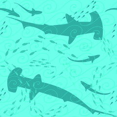 Seamless underwater background, with sea animals