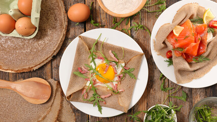 buckweat crepe with smoked salmon and egg