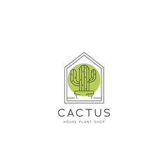 Cactus house plant and flower shop logo icon in monoline minimalist style