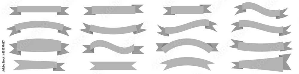 Poster Vector set of gray ribbons for your design. Gray flat ribbons of different shapes on an isolated background. Stock vector EPS 10