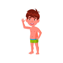 happiness boy kid greeting friend in swimming pool cartoon vector. happiness boy kid greeting friend in swimming pool character. isolated flat cartoon illustration