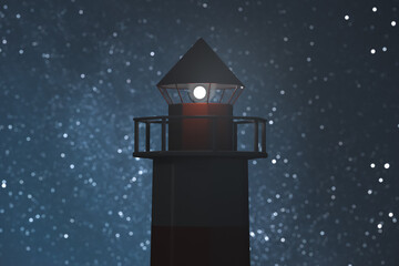 Navigation beacon tower at night. Starry sky in background.