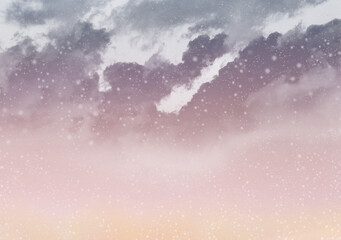 幻想的な夜空　赤い空と星空背景のイラスト