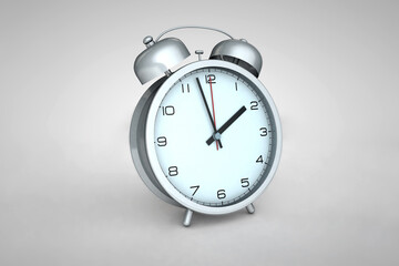 A clock with an alarm clock standing on the table. Drawn in 3D.