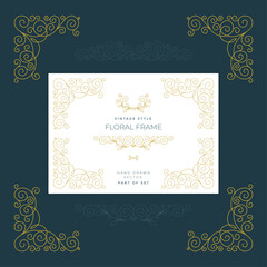 Vintage style floral frame, ornaments and with design elements set. Retro greeting card, invitation, certificate, diploma, label and menu templates. Part of set.