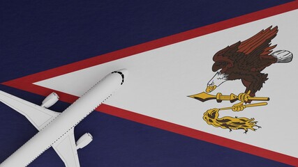 Top Down View of a Plane in the Corner on Top of the Flag of American Samoa